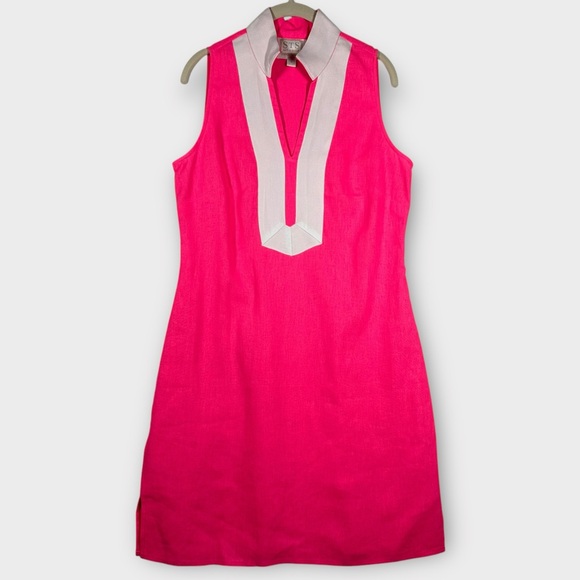 Sail To Sable STS Linen Sleeveless Tunic Dress‎ Women's S Pink Preppy Classic - Picture 1 of 8